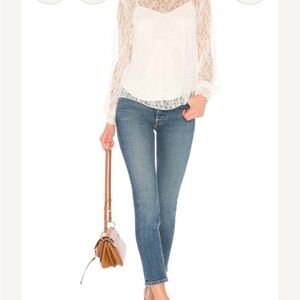 Re/Done Women's Dark Wash -Blue Straight Leg Jeans (27) Button Zipper